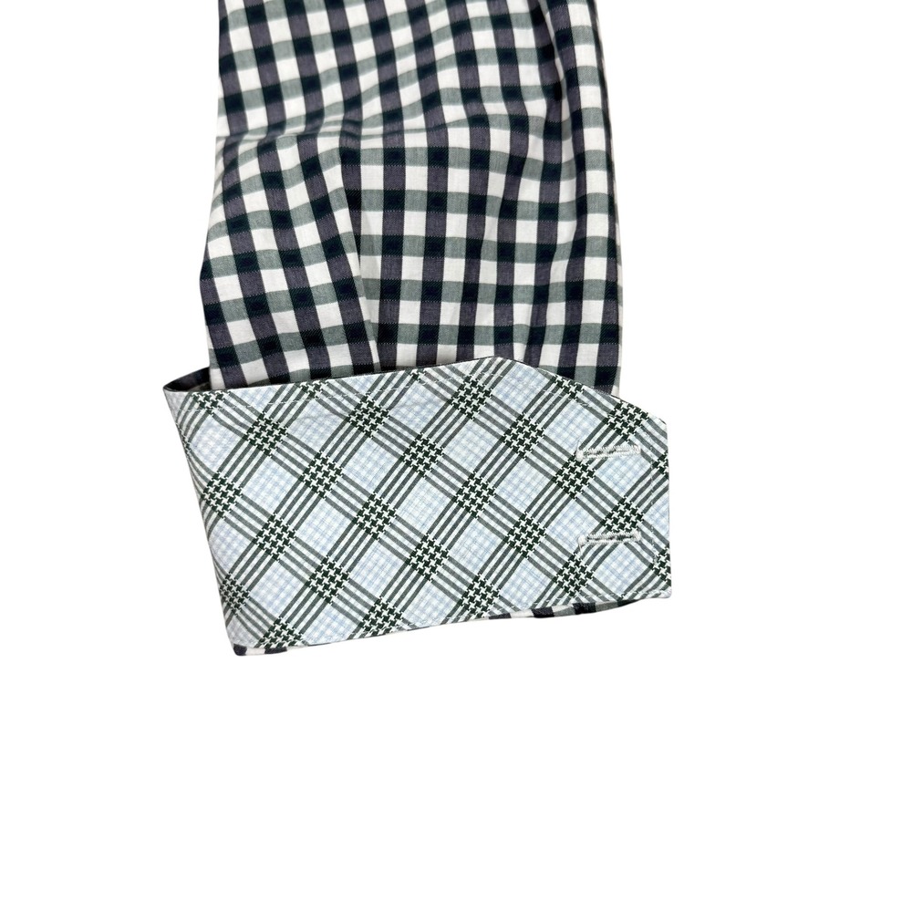 Thomas Dean Men's XL Check Dress Shirt Black White Plaid Long Sleeve Cotton - Picture 6 of 10